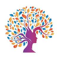 Head and tree vector icon design. Growth and wellbeing logo design.