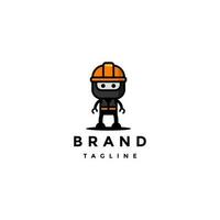 Mining Bot Character Logo Design. Mining Bot Icon With Safety Jacket And Helmet Logo Design. vector