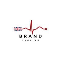 Heart Beat Out From United Kingdom Flag Logo Design. United Kingdom Flag Connect With Heartbeat Line Symbol Design. vector