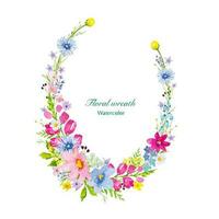 Floral wreath with colorful meadow flowers, watercolor vector