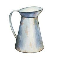 Metal vintage jug, watercolor illustration vector