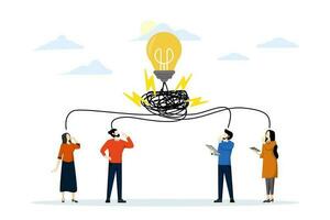 concept of creativity teamwork or collaboration for success, Brainstorming ideas, team meeting or discussion for business solutions or inspiration, business man and woman brainstorming new light bulb vector