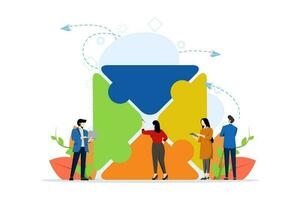 Business concept. Team metaphor. people connecting puzzle elements. Vector illustration flat design style. Teamwork symbol, cooperation, partnership vector, vector illustration on a white background.