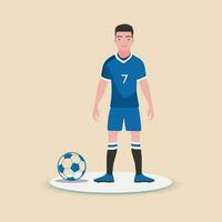 un joven fútbol americano jugador más comúnmente conocido como fútbol jugador vistiendo fútbol americano jersey. fútbol jugador posando con pelota.vector ilustración plana diseño. vector