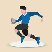 un determinado rugby jugador corriendo y agarrando el pelota estrechamente en su agarrar.vector ilustración plana diseño. vector