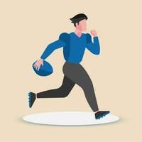 A determined rugby player running and clutching the ball tightly in his grasp.Vector Illustration.Flat design. vector