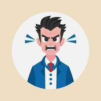 An angry business man scowled, his eyebrows furrowing together and his lips twisting into a deep frown.Vector Illustration.Flat design. vector