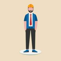 Civil engineer standing  confidently wearing safety helmet ready for field experience.Vector illustration. vector