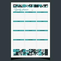 Yearly planner geometric. Yearly planner printable template with geometric shapes. Blank white notebook page A4. Vector illustration.