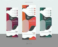 Fashion Trendy Modern corporate business marketing x stand rollup pullup signage retractable eye catchy gradient multiple color banner design vector template