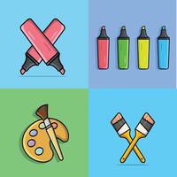 Set of Paint Art Elements vector illustration. Painting working tool equipment icon concept. Collection of Paint Brush and Highlighter Pen vector design.