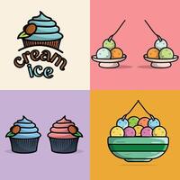 Collection of Summer Delicious Ice Cream Cup vector illustration. Summer food and ice cream object icon concept. Set of Ice cream plastic cup vector design. Summer Ice Cream combo icon logo.