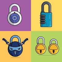 Set of Padlock For Password Secure vector illustration. Technology and safety objects icon concept. Symbol protection and secure. Cyber security digital data protection minimal concept vector design.