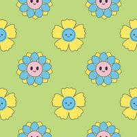 Seamless pattern with cute smiling flowers. Vector graphics..
