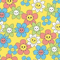 Seamless pattern with bright smiling flowers. Vector graphics.