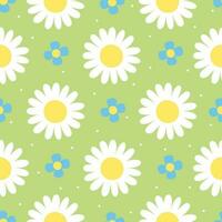 Simple seamless pattern with daisies and forget-me-nots. Vector graphics.