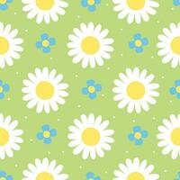 Simple seamless pattern with daisies and forget-me-nots. Vector graphics.