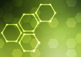 Green hexagon neon light line pattern digital background vector