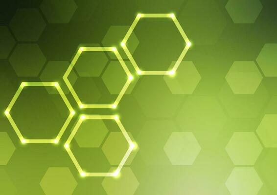 Green hexagon neon light line pattern digital background