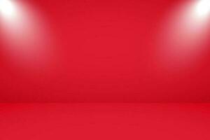 Vector illustration of empty studio with lighting and red background for product display