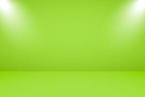 Vector illustration of empty studio with lighting and green background for product display