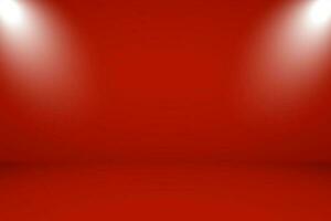 Vector illustration of empty studio with lighting and red background for product display