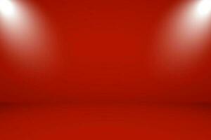 Vector illustration of empty studio with lighting and red background for product display