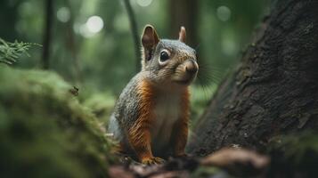 salvaje ardilla en el bosque ai generado foto