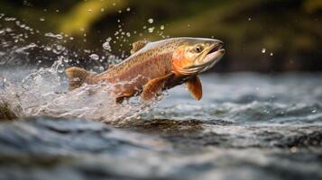 Salmon jumping out of the water AI Generated photo