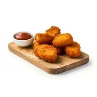 Chicken Nuggets on Wooden Board on White Backgroud AI Generated photo