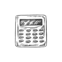 Vector hand-drawn school and office supplies Illustration. Detailed retro style calculator sketch. Vintage sketch element. Back to School. School essential illustration.