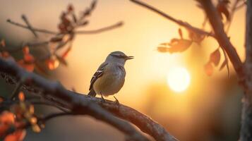 pájaro encaramado en un árbol rama ai generado foto