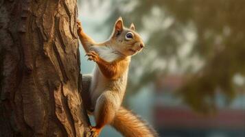 Squirrel climbing a tree AI Generated photo