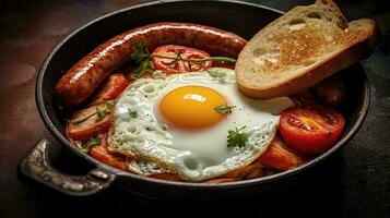 desayuno con un frito huevo y salchicha ai generado foto