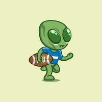 cute cartoon alien playing rugby vector