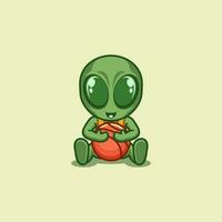 cute cartoon alien playing basketball vector