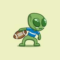 cute cartoon alien playing rugby vector