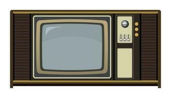 Vintage TV front view with blank space at screen. Retro wooden television isolated flat design vector illustration.