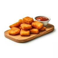 Chicken Nuggets on Wooden Board on White Backgroud AI Generated photo