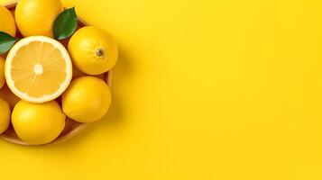 Lemon on Yellow Background AI Generated photo