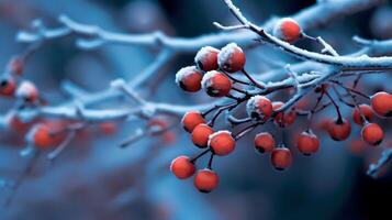 Red Berries grow in the Winter AI Generated photo