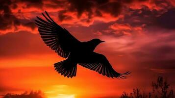pájaro volador en puesta de sol cielo ai generado foto
