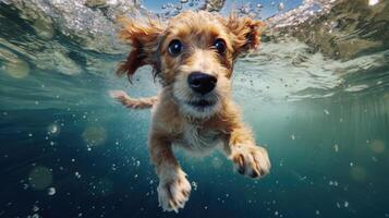 Cute Dog  swimming underwater AI Generated photo