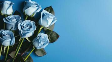 Blue roses on Blue background AI Generated photo