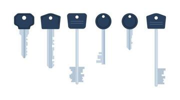 Set of various house keys. Different door keys. Home security. Vector illustration.