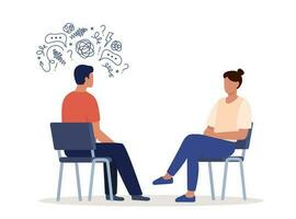 Female psychotherapist has an Individual session with her patient. Talk therapy concept. Vector illustration.