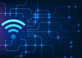 Wifi technology It is a technology that sends internet signals to electronic devices to make a connection. It is a Vector illustration with a wifi icon with the connection circuit board.