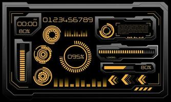 Vector of futuristic technology cyber HUD dashboard monitor yellow neon light power status on grey design ultramodern element