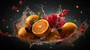 Delicous Fruit Flying AI Generated photo