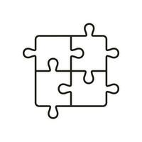 Puzzle, Jigsaw Solution Line Icon. Square Pieces Match, Logic Combination Linear Pictogram. Idea, Challenge Game, Teamwork Outline Sign. Editable Stroke. Isolated Vector Illustration.